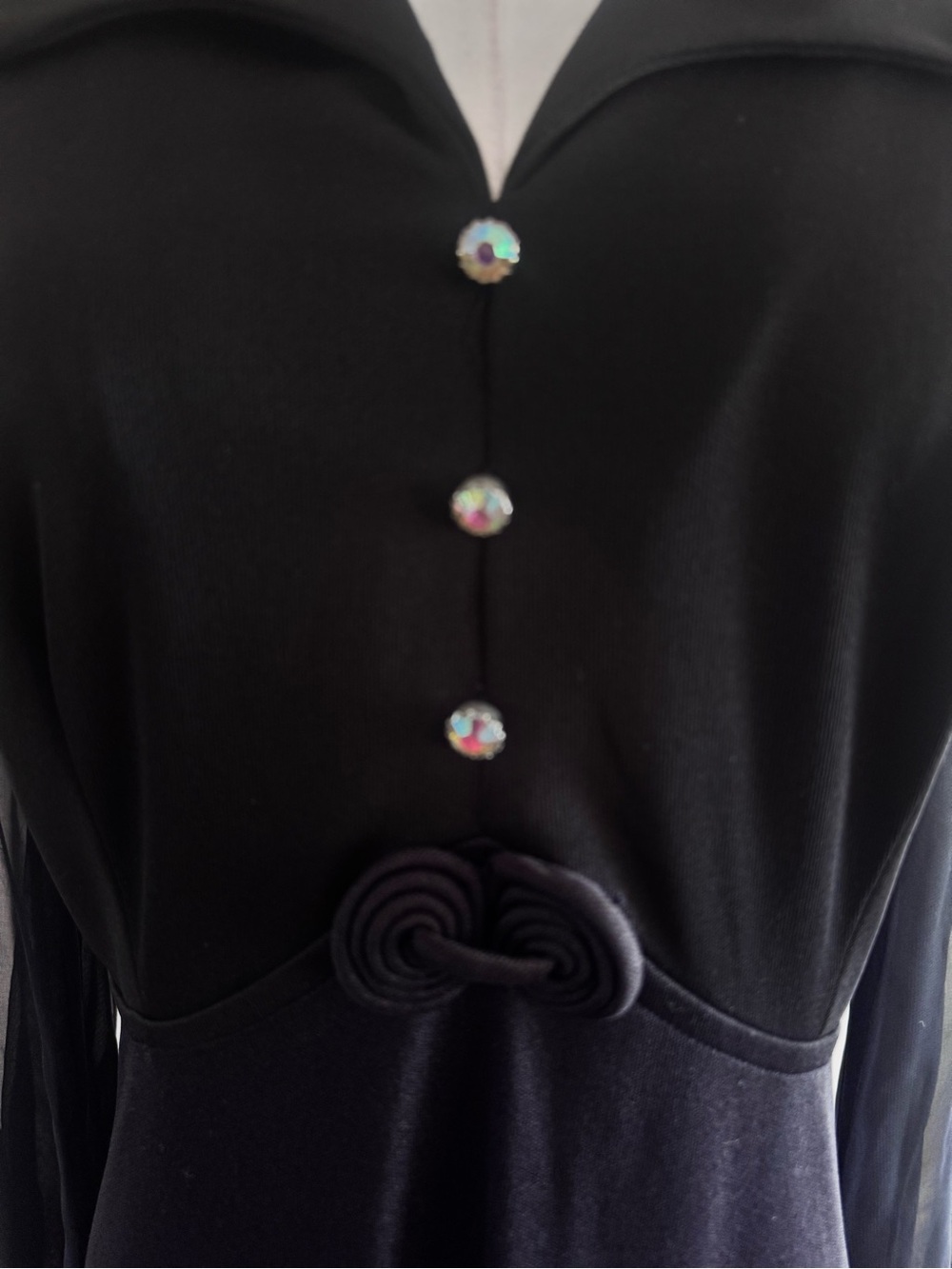Vintage 1970s Lily& Lyn Black Maxi Dress Sheer Sleeves Rhinestone - Picture 5 of 11